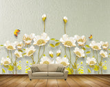 Avikalp MWZ0755 White Flowes Leaves Butterflies 3D HD Wallpaper