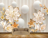 Avikalp MWZ0756 White Pink Flowers Leaves 3D HD Wallpaper