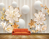 Avikalp MWZ0756 White Pink Flowers Leaves 3D HD Wallpaper