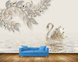 Avikalp MWZ0757 White Leaves Cranes HD Wallpaper