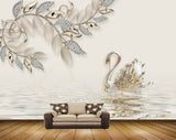 Avikalp MWZ0757 White Leaves Cranes 3D HD Wallpaper