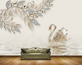Avikalp MWZ0757 White Leaves Cranes 3D HD Wallpaper