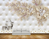 Avikalp MWZ0758 Deers White Cream Flowers 3D HD Wallpaper