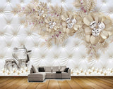 Avikalp MWZ0758 Deers White Cream Flowers 3D HD Wallpaper