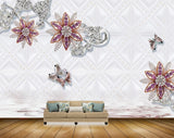 Avikalp MWZ0767 White Purple Flowers Butterflies HD Wallpaper