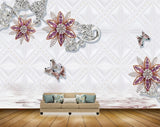 Avikalp MWZ0767 White Purple Flowers Butterflies 3D HD Wallpaper