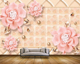 Avikalp MWZ0772 Pink Flowers Leaves Butterflies 3D HD Wallpaper