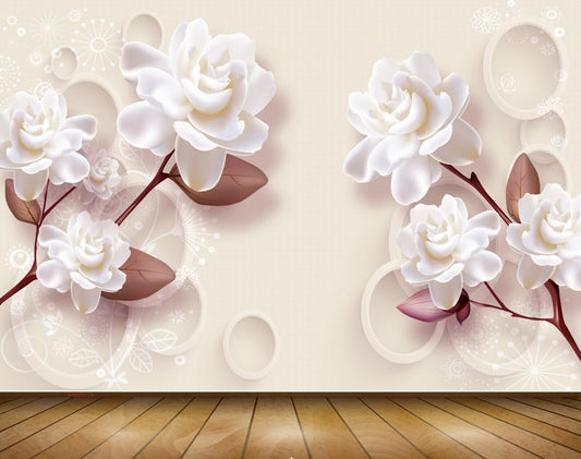Avikalp MWZ0773 White Flowers Leaves 3D HD Wallpaper