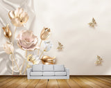 Avikalp MWZ0774 Golden Flowers Butterflies HD Wallpaper
