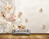 Avikalp MWZ0774 Golden Flowers Butterflies 3D HD Wallpaper