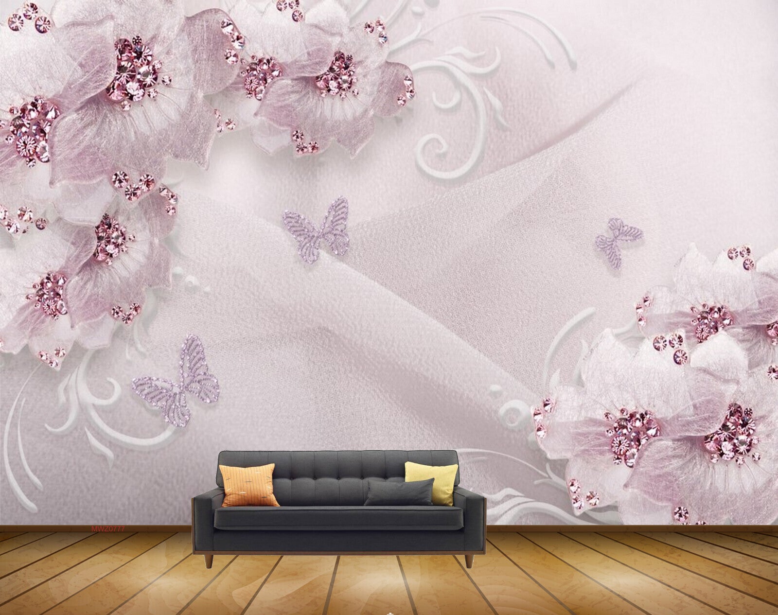 Avikalp MWZ0777 Purple Flowers Butterflies HD Wallpaper
