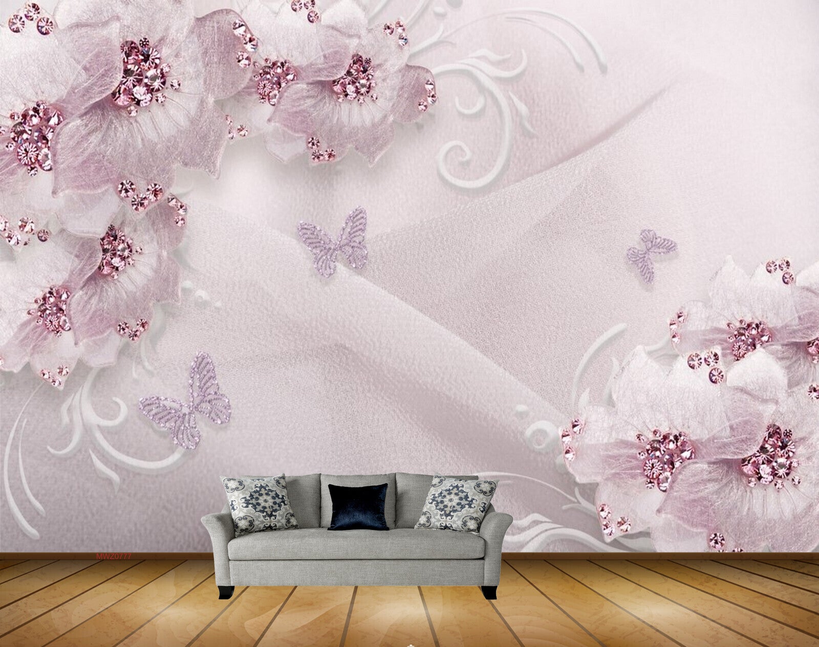 Avikalp MWZ0777 Purple Flowers Butterflies 3D HD Wallpaper