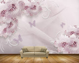Avikalp MWZ0777 Purple Flowers Butterflies 3D HD Wallpaper