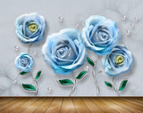Avikalp MWZ0778 Blue Flowers Leaves 3D HD Wallpaper