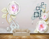 Avikalp MWZ0779 Pink White Flowers Swans HD Wallpaper