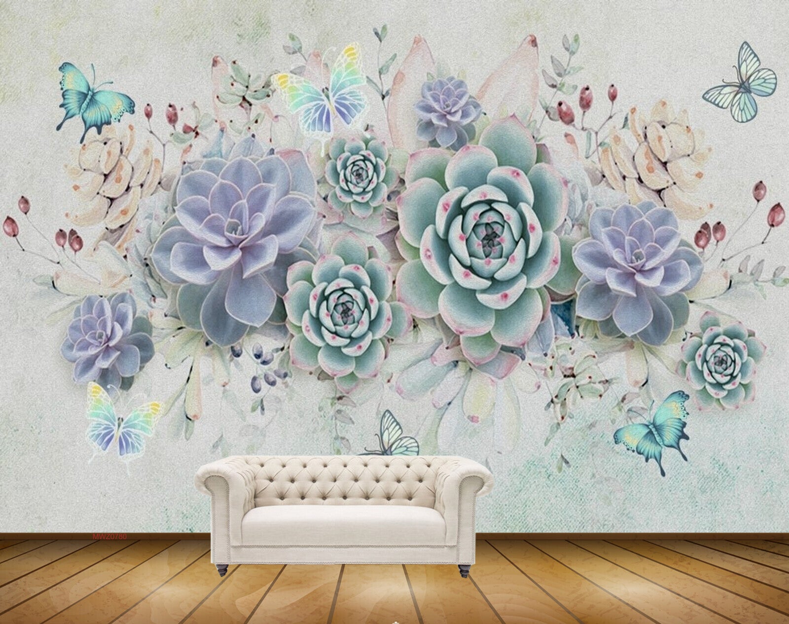 Avikalp MWZ0780 Blue Green Flowers Butterflies HD Wallpaper