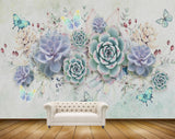 Avikalp MWZ0780 Blue Green Flowers Butterflies HD Wallpaper