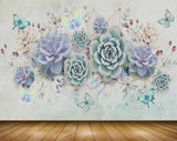 Avikalp MWZ0780 Blue Green Flowers Butterflies 3D HD Wallpaper