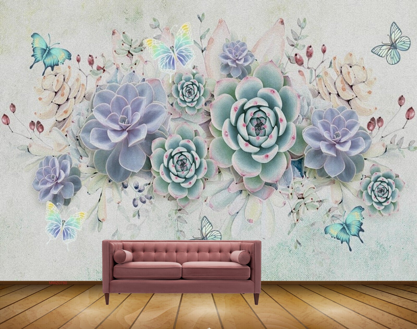 Avikalp MWZ0780 Blue Green Flowers Butterflies 3D HD Wallpaper