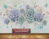 Avikalp MWZ0780 Blue Green Flowers Butterflies 3D HD Wallpaper