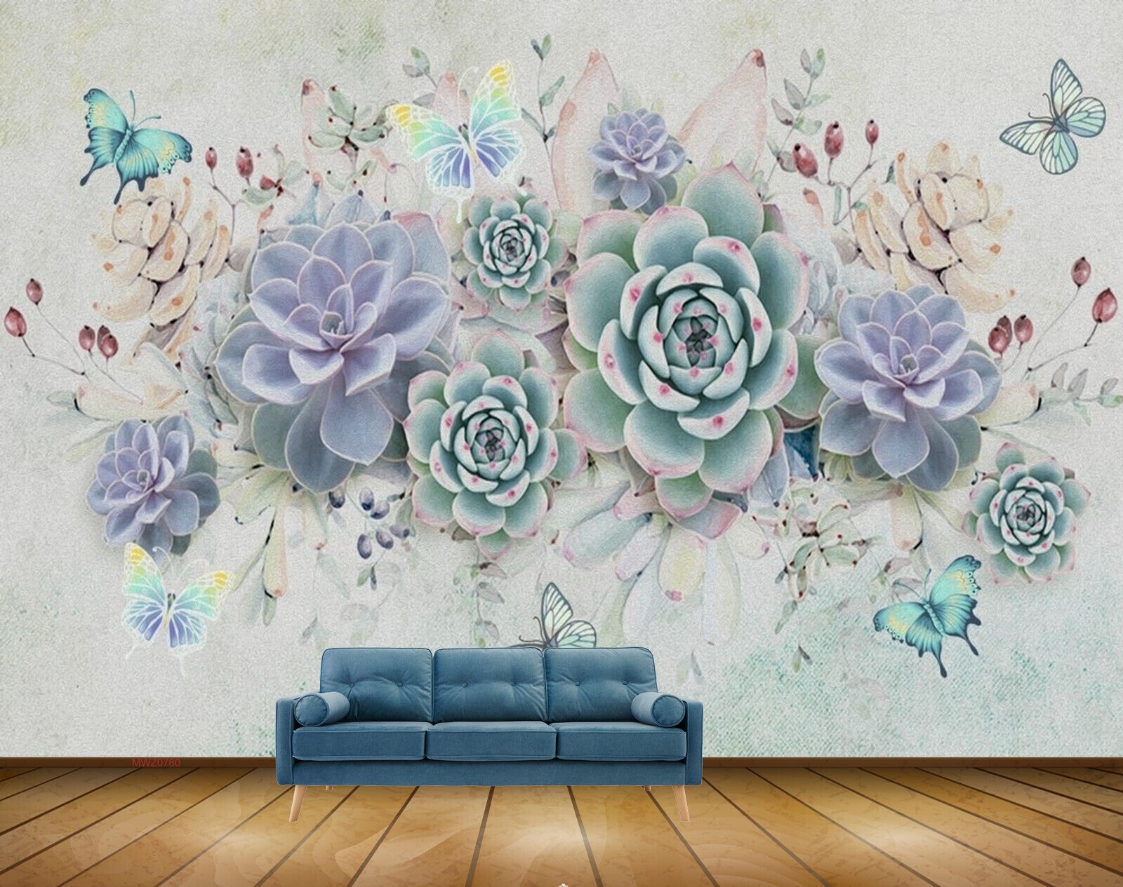 Avikalp MWZ0780 Blue Green Flowers Butterflies 3D HD Wallpaper