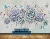 Avikalp MWZ0780 Blue Green Flowers Butterflies 3D HD Wallpaper
