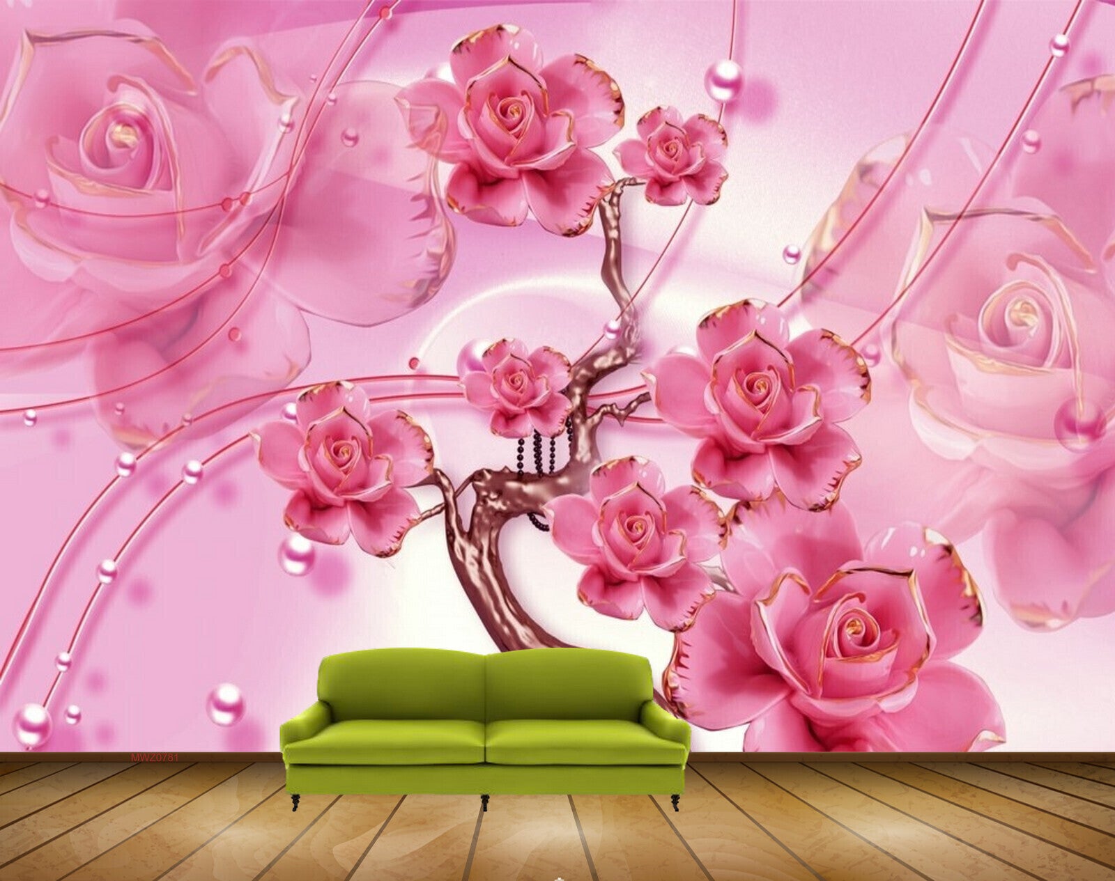 Avikalp MWZ0781 Pink Flowers Branches 3D HD Wallpaper