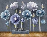 Avikalp MWZ0782 Blue Flowers Butterflies HD Wallpaper