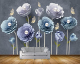 Avikalp MWZ0782 Blue Flowers Butterflies 3D HD Wallpaper