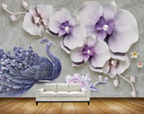 Avikalp MWZ0783 Peacock White Flowers HD Wallpaper