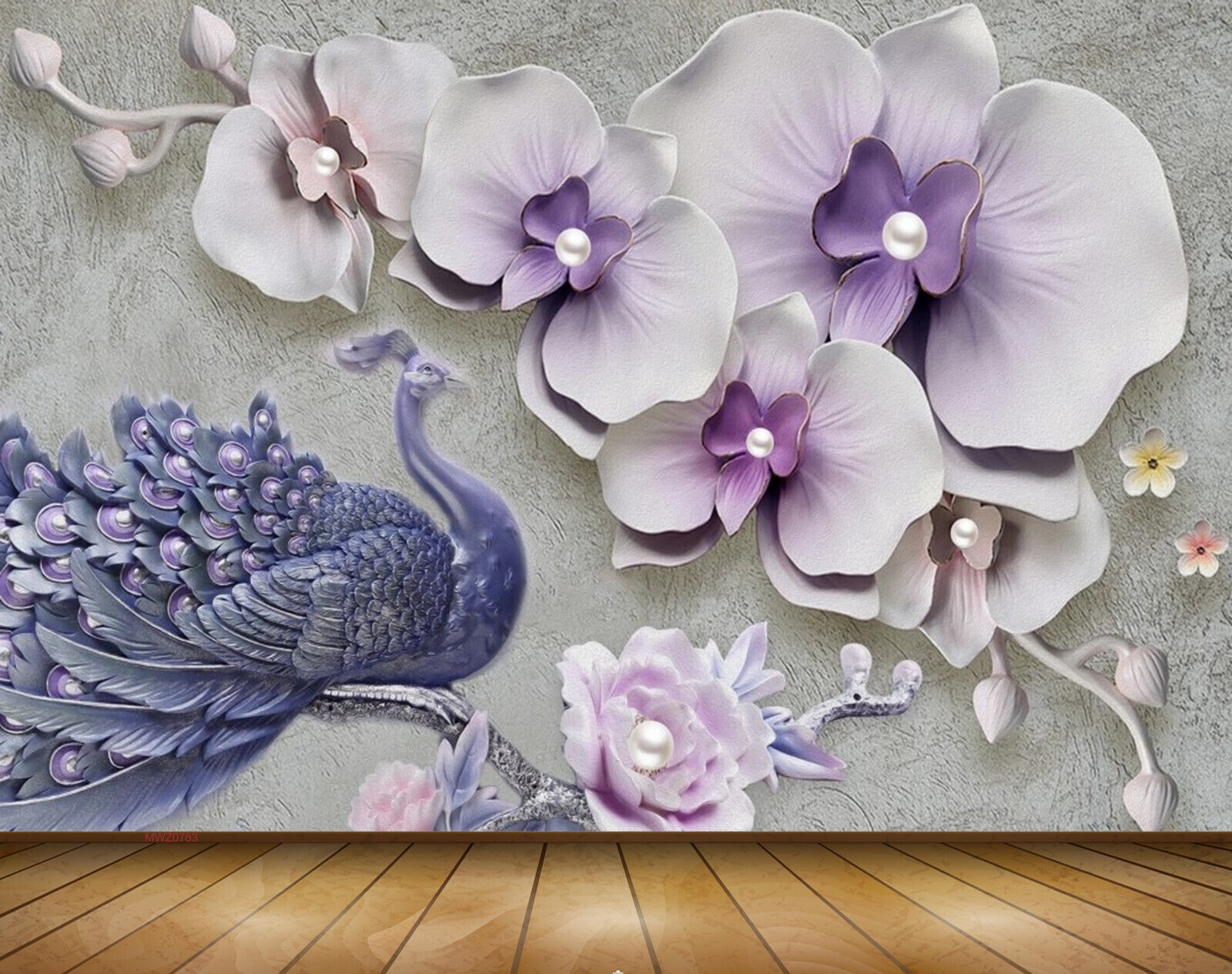 Avikalp MWZ0783 Peacock White Flowers 3D HD Wallpaper