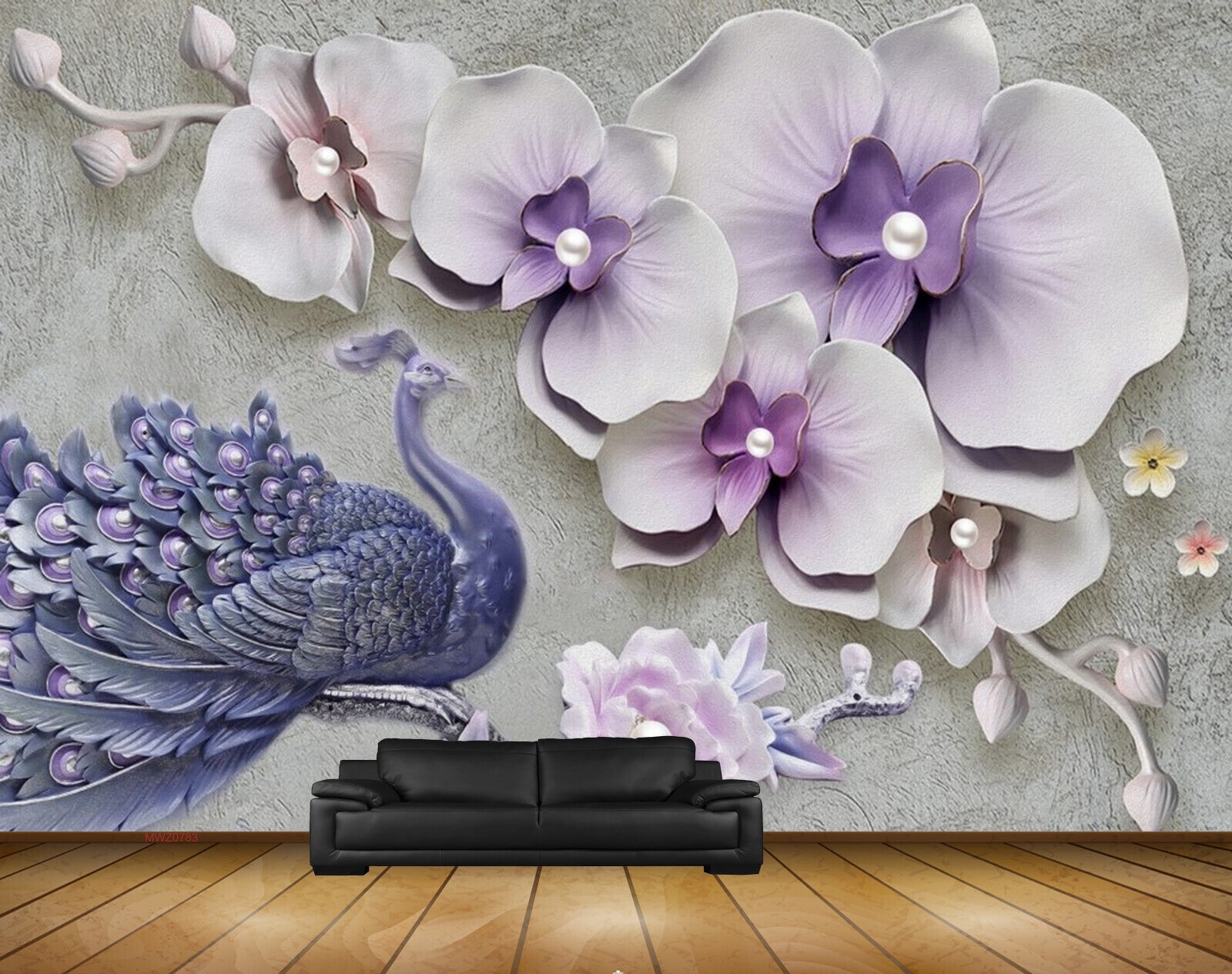 Avikalp MWZ0783 Peacock White Flowers 3D HD Wallpaper