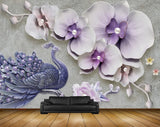Avikalp MWZ0783 Peacock White Flowers 3D HD Wallpaper