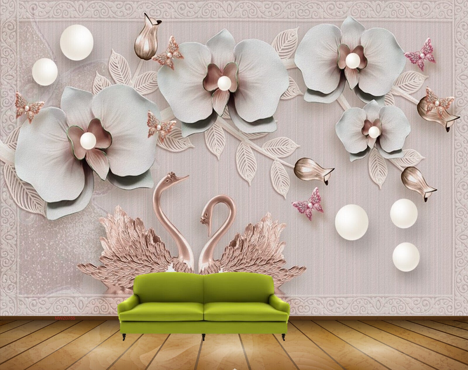 Avikalp MWZ0785 White Flowers Cranes HD Wallpaper