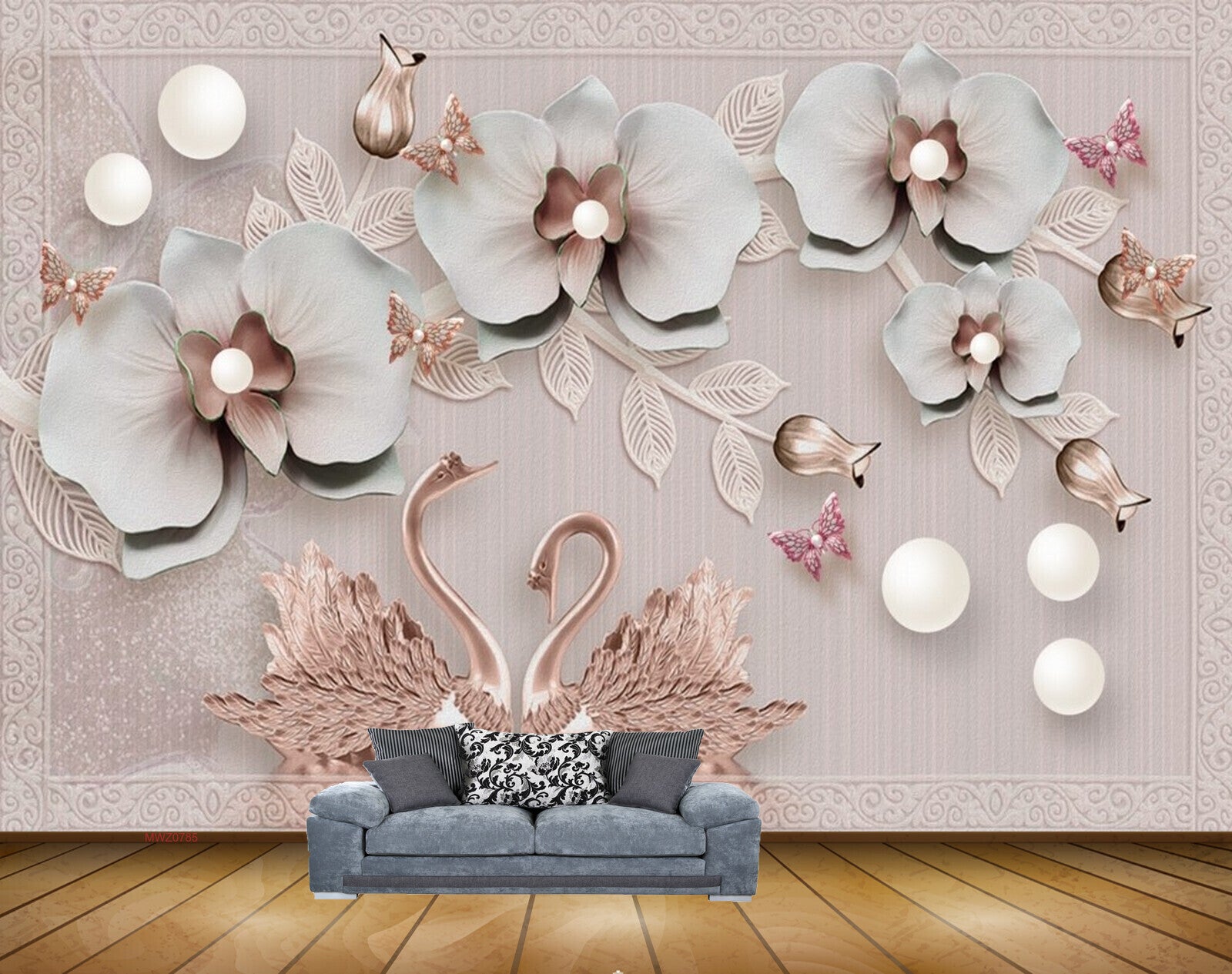 Avikalp MWZ0785 White Flowers Cranes 3D HD Wallpaper
