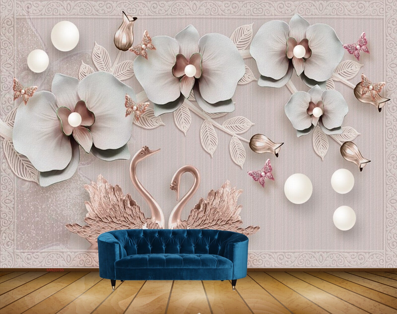 Avikalp MWZ0785 White Flowers Cranes 3D HD Wallpaper