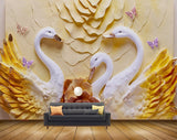 Avikalp MWZ0787 White Yellow Cranes Flowers HD Wallpaper