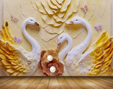 Avikalp MWZ0787 White Yellow Cranes Flowers 3D HD Wallpaper