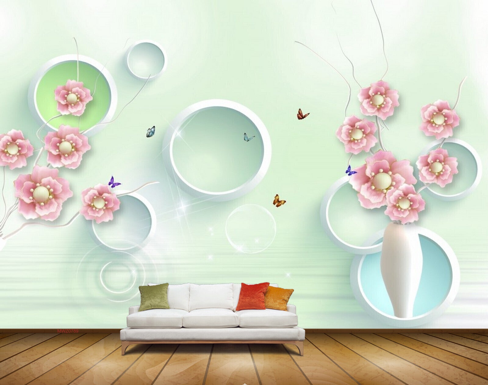 Avikalp MWZ0789 Pink Flowers Butterflies HD Wallpaper