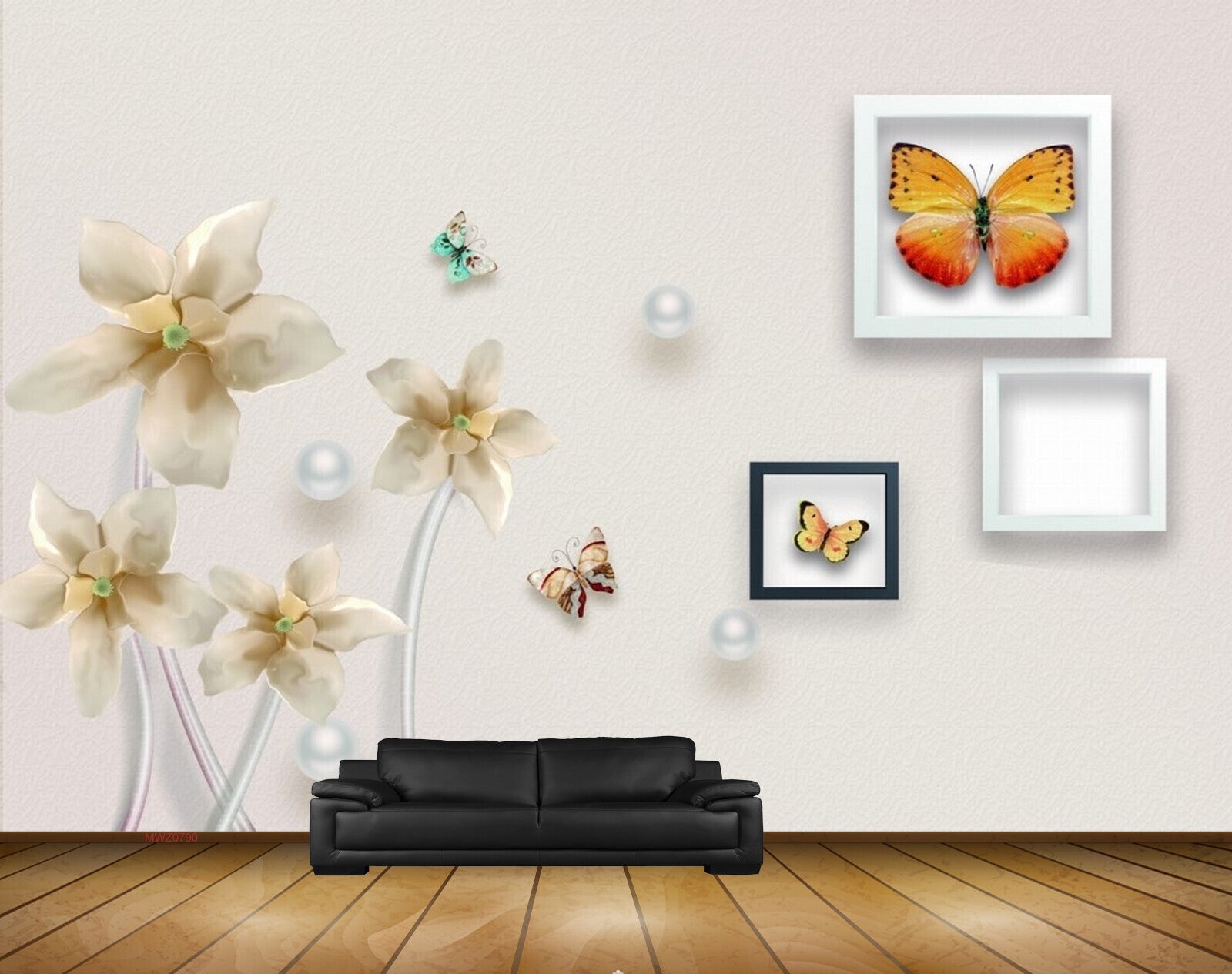 Avikalp MWZ0790 White Flowers Butterfies HD Wallpaper