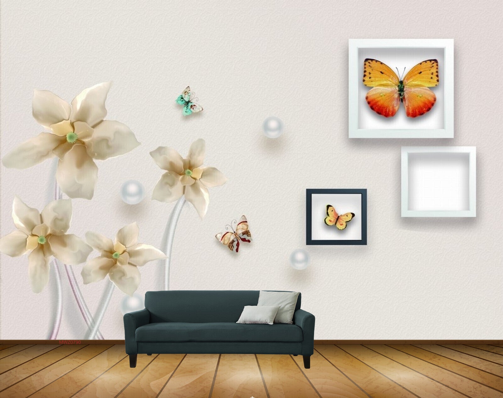 Avikalp MWZ0790 White Flowers Butterfies 3D HD Wallpaper