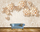 Avikalp MWZ0792 White Flowers Leaves 3D HD Wallpaper