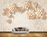 Avikalp MWZ0792 White Flowers Leaves 3D HD Wallpaper