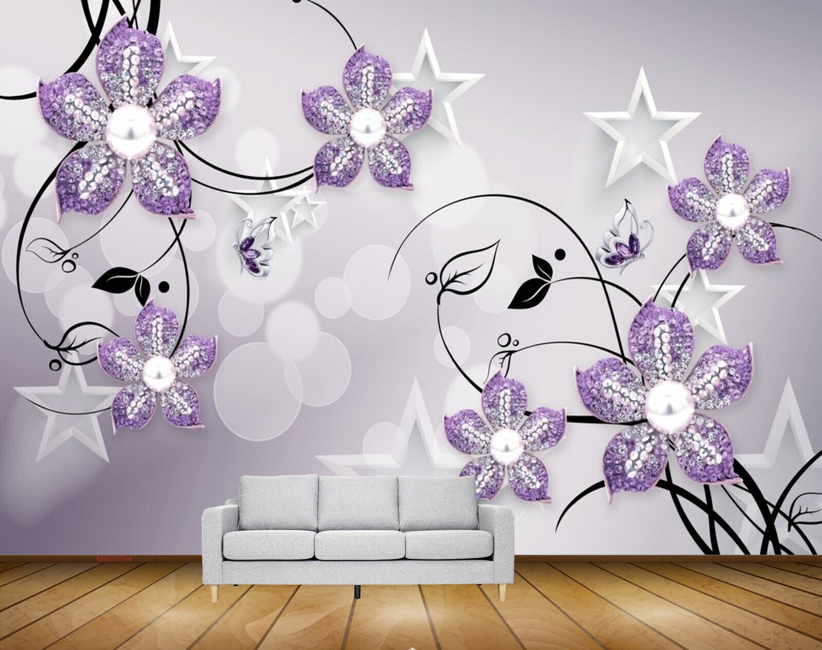 Avikalp MWZ0794 Violet Flowers Butterflies HD Wallpaper