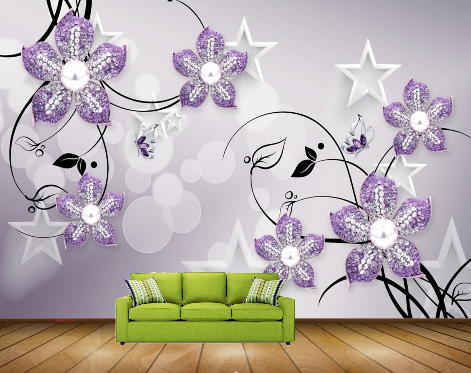 Avikalp MWZ0794 Violet Flowers Butterflies 3D HD Wallpaper