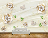 Avikalp MWZ0796 White Gold Flowers Butterflies Leaves 3D HD Wallpaper