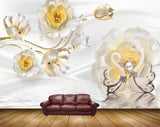Avikalp MWZ0797 White Orange Flowers Cranes 3D HD Wallpaper