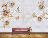 Avikalp MWZ0799 Golden Flowers Butterflies Leaves HD Wallpaper