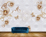 Avikalp MWZ0799 Golden Flowers Butterflies Leaves 3D HD Wallpaper