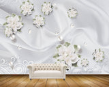 Avikalp MWZ0800 White Flowers Leaves Butterflies 3D HD Wallpaper